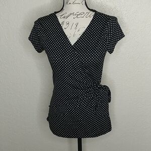 Thx Thanx Collection Polka Dot Mock Wrap Top Size M